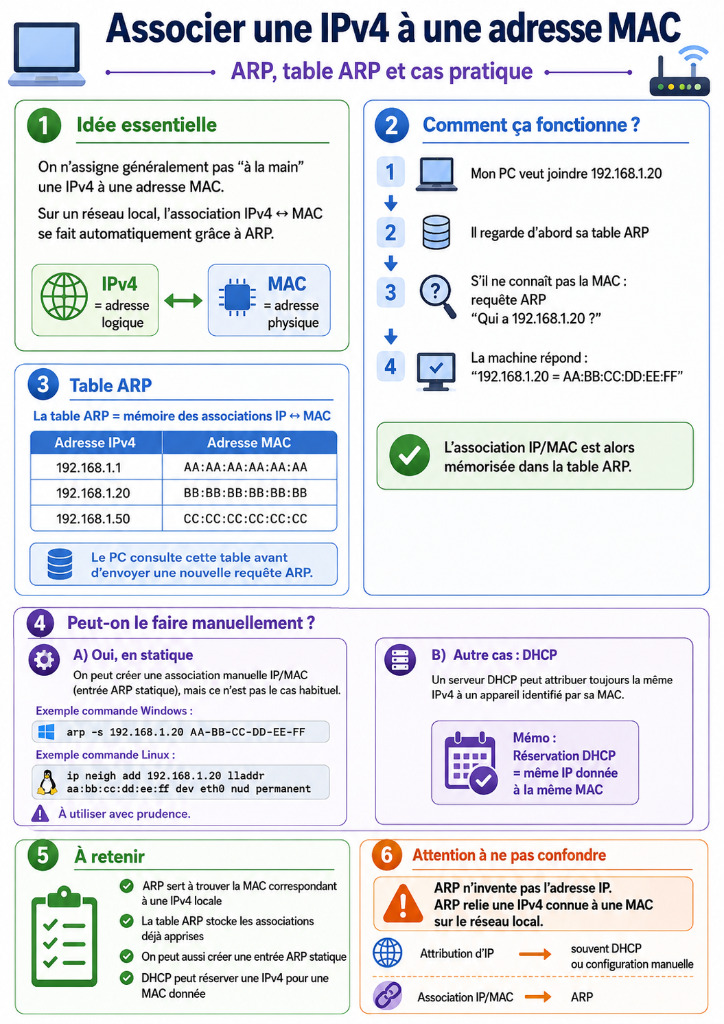 Associer une IPv4 à une adresse MAC — ARP, table ARP et cas pratique